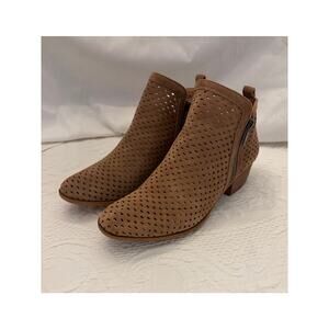Lucky Brand Basel 3 Taupe Double Zipper Block Heel Perforated Ankle Booties
